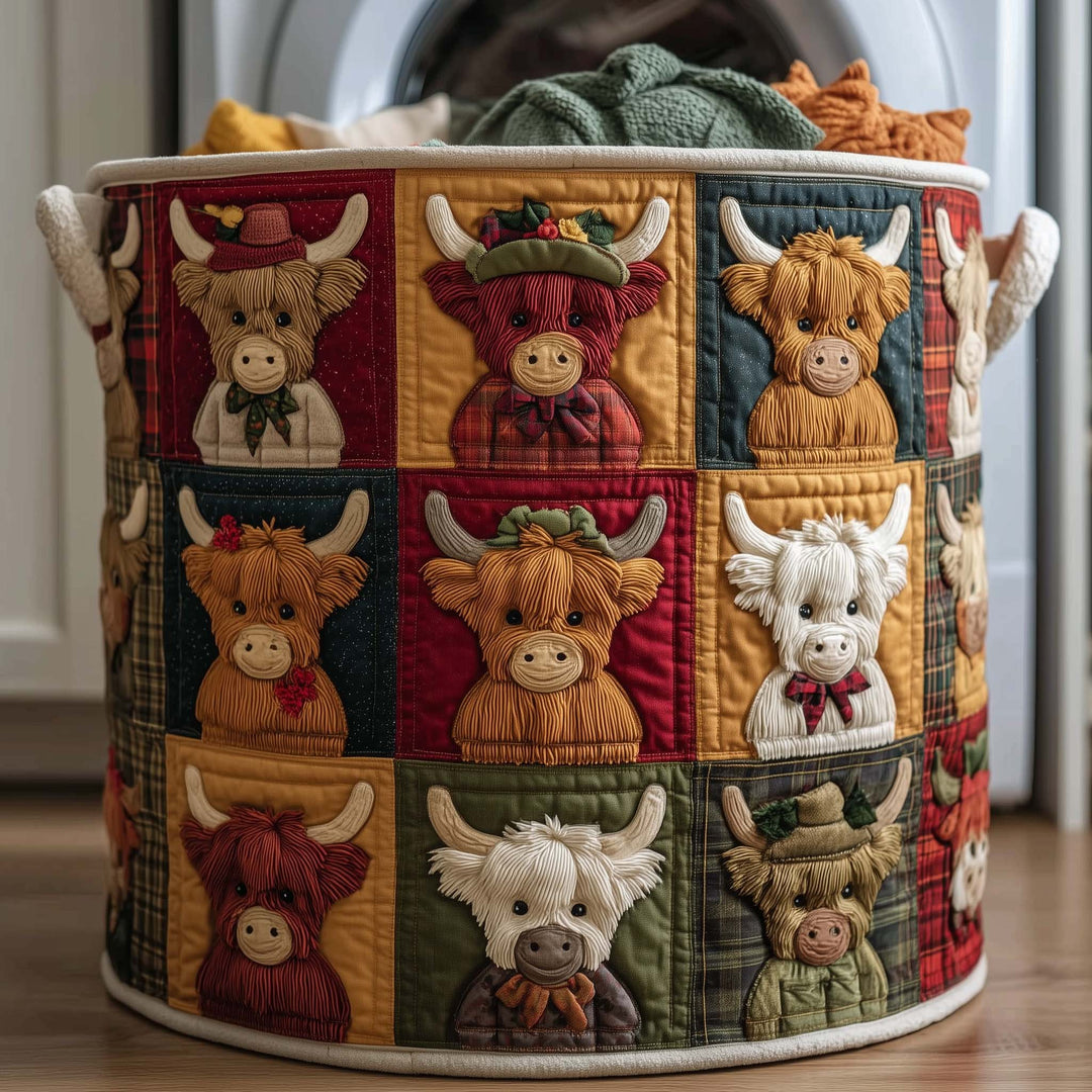 Highland Cow Quilted Laundry Basket