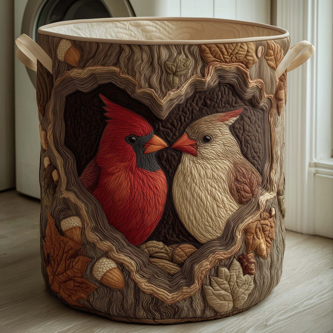 Cardinal Pair Quilted Laundry Basket
