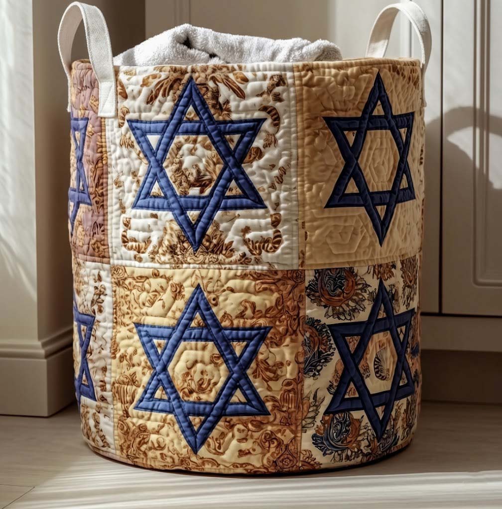 Quilted David Star Laundry Basket