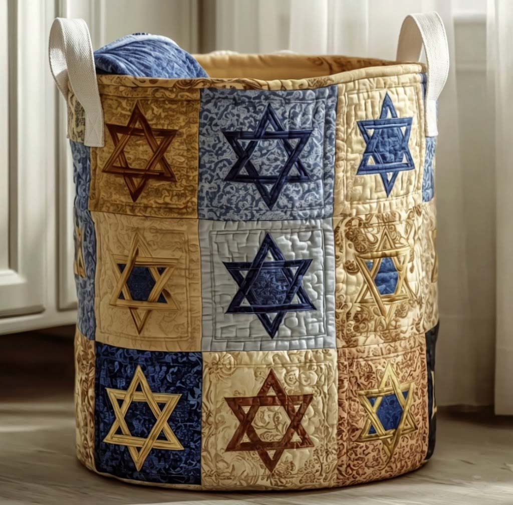 Quilted David Star Laundry Basket
