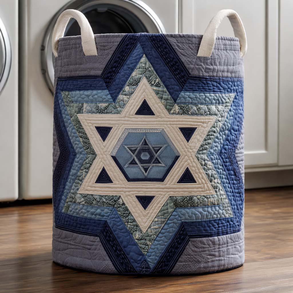 Quilted David Star Laundry Basket