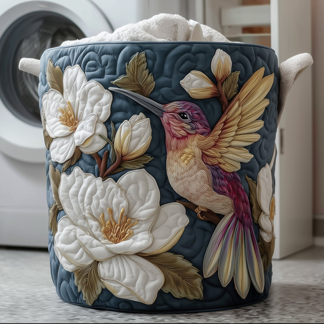 Elegant Quilted Laundry Basket Hummingbird