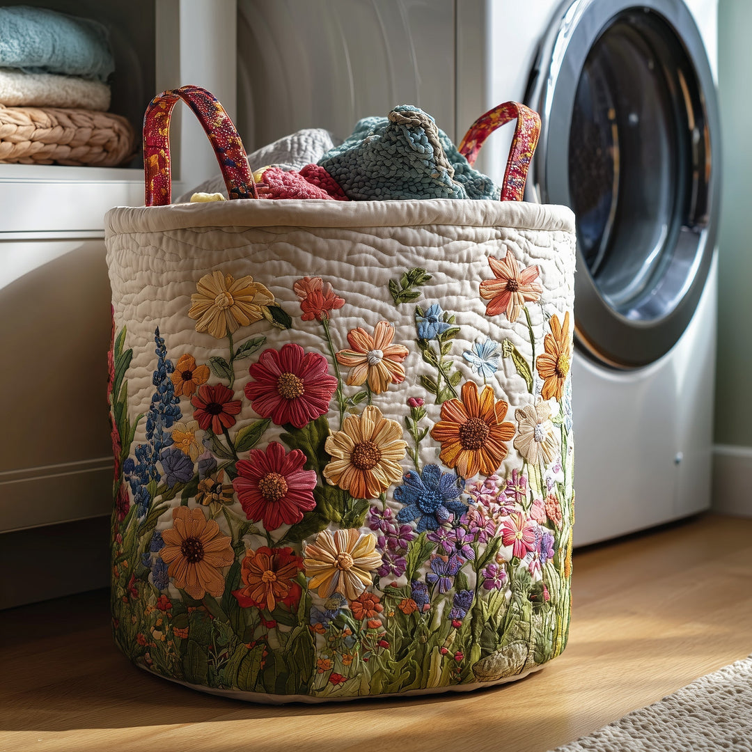 Quilted Laundry Basket Flower Field