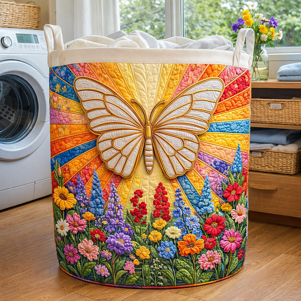Meadow Flutter Quilted Laundry Basket