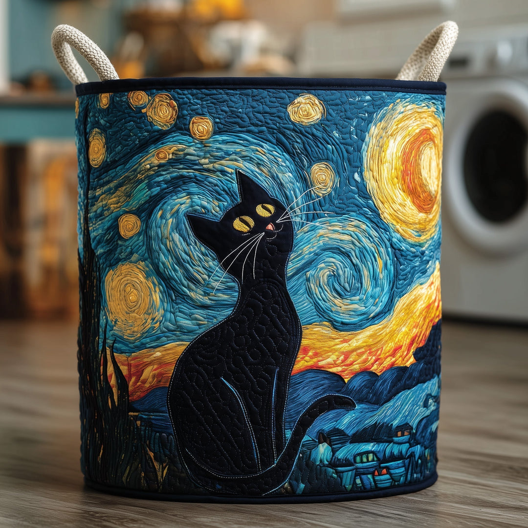 Quilted Cat Laundry Basket Starry Night