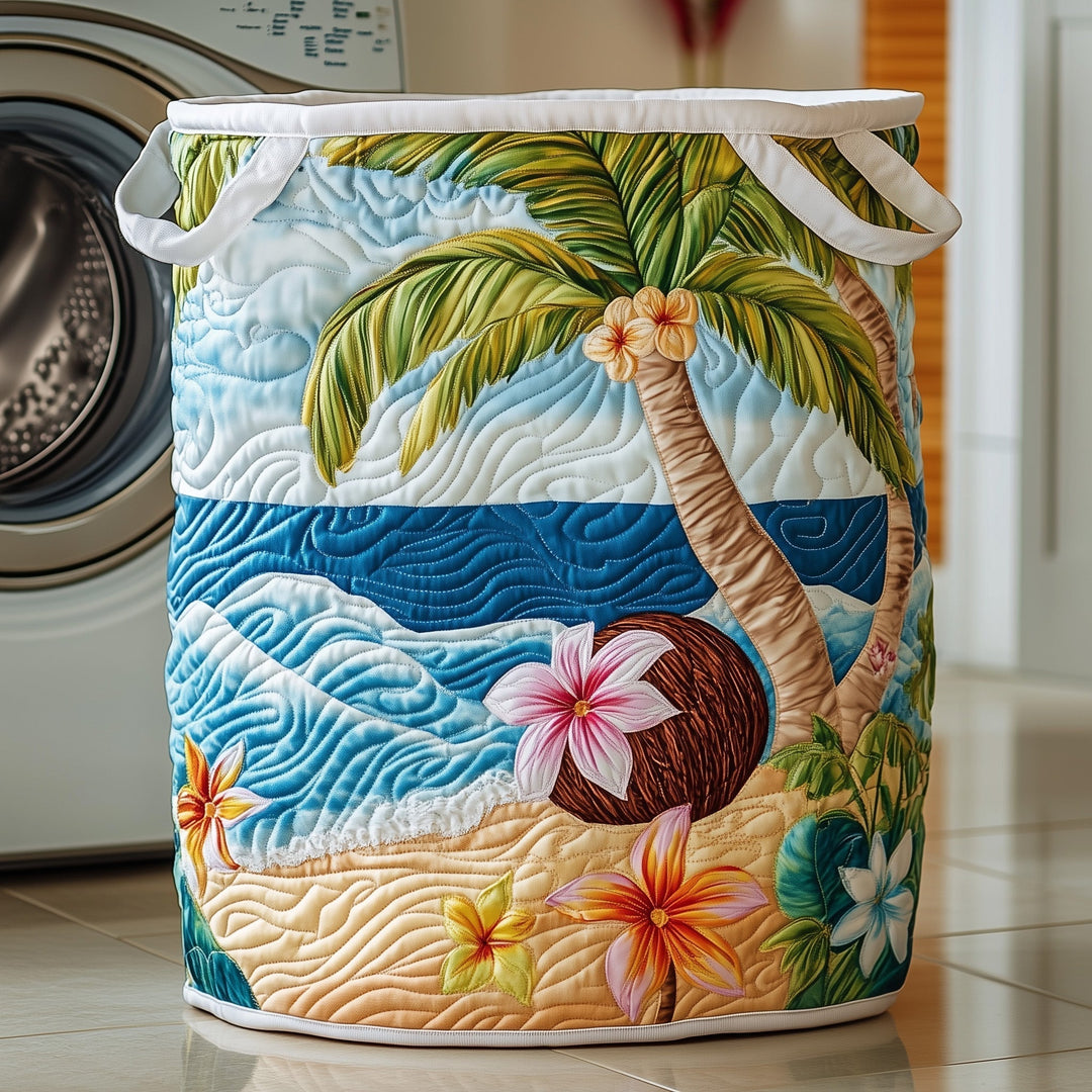 Quilted Laundry Basket Plumeria Tropical