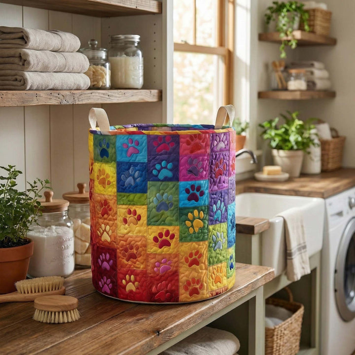 Quilted Rainbow Paws Laundry Basket