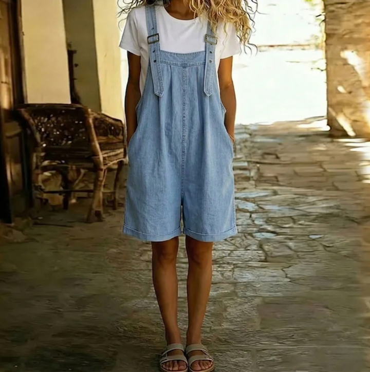 Clara™ | Light Blue Denim Short Dungarees