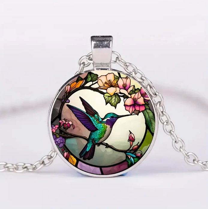 Hummingbird Glass Dome Pendant Necklace – Symbol of Joy & Freedom