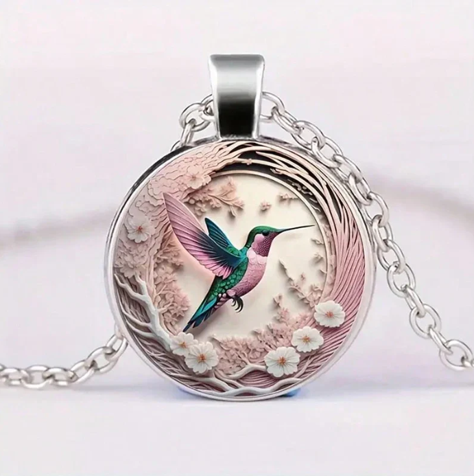 Hummingbird Glass Dome Pendant Necklace – Symbol of Joy & Freedom