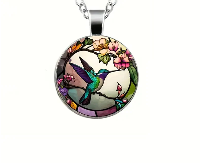 Hummingbird Glass Dome Pendant Necklace – Symbol of Joy & Freedom