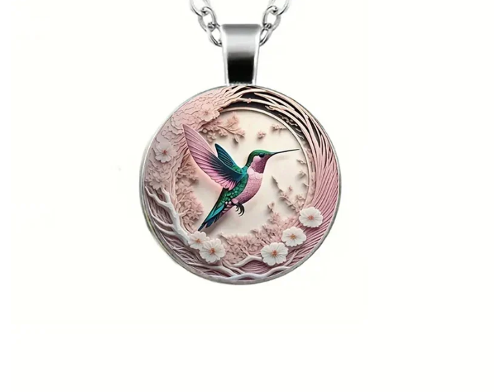 Hummingbird Glass Dome Pendant Necklace – Symbol of Joy & Freedom
