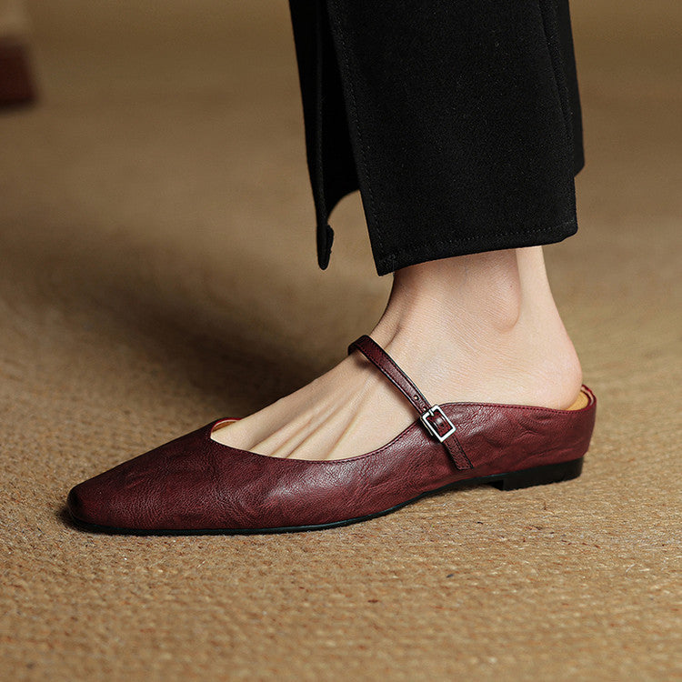 Orlena | Leather Pointed Toe Mule Heels
