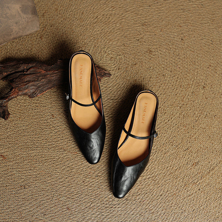 Orlena | Leather Pointed Toe Mule Heels