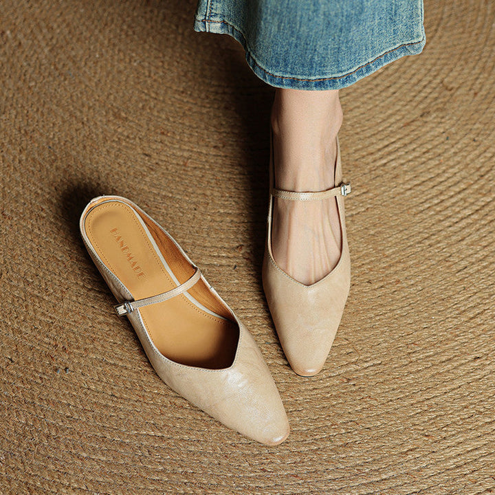 Orlena | Leather Pointed Toe Mule Heels