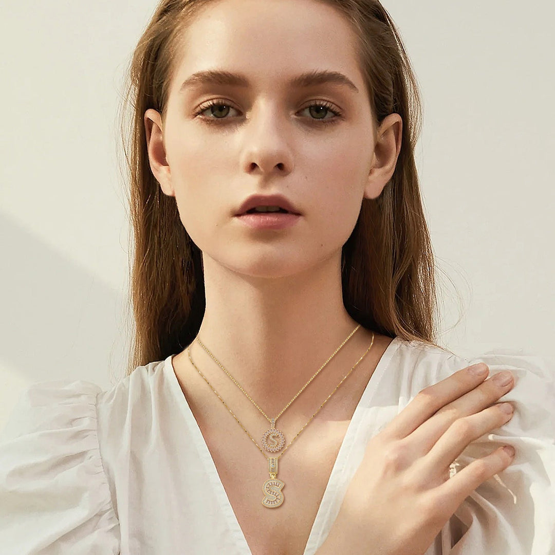 Pave Letter Initial Necklace Set | Gold