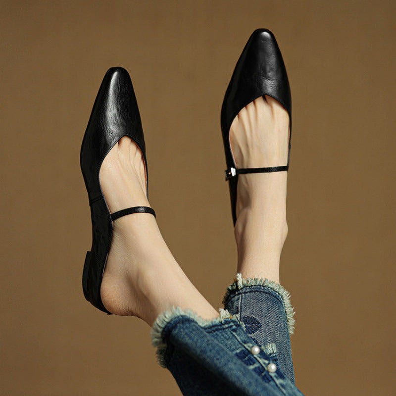 Orlena | Leather Pointed Toe Mule Heels