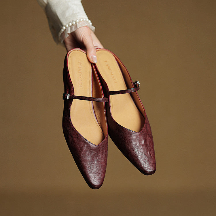 Orlena | Leather Pointed Toe Mule Heels