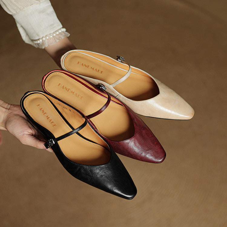 Orlena | Leather Pointed Toe Mule Heels