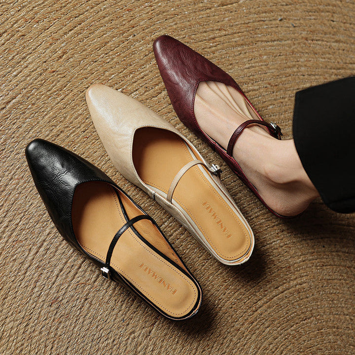 Orlena | Leather Pointed Toe Mule Heels