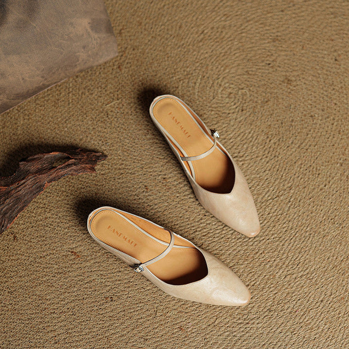Orlena | Leather Pointed Toe Mule Heels