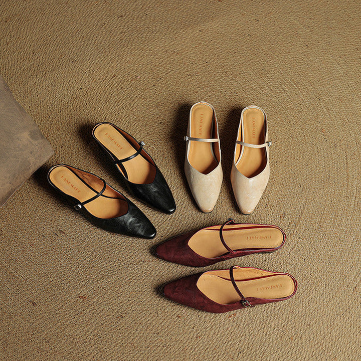 Orlena | Leather Pointed Toe Mule Heels