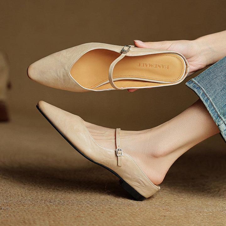 Orlena | Leather Pointed Toe Mule Heels