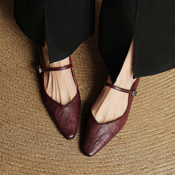 Orlena | Leather Pointed Toe Mule Heels