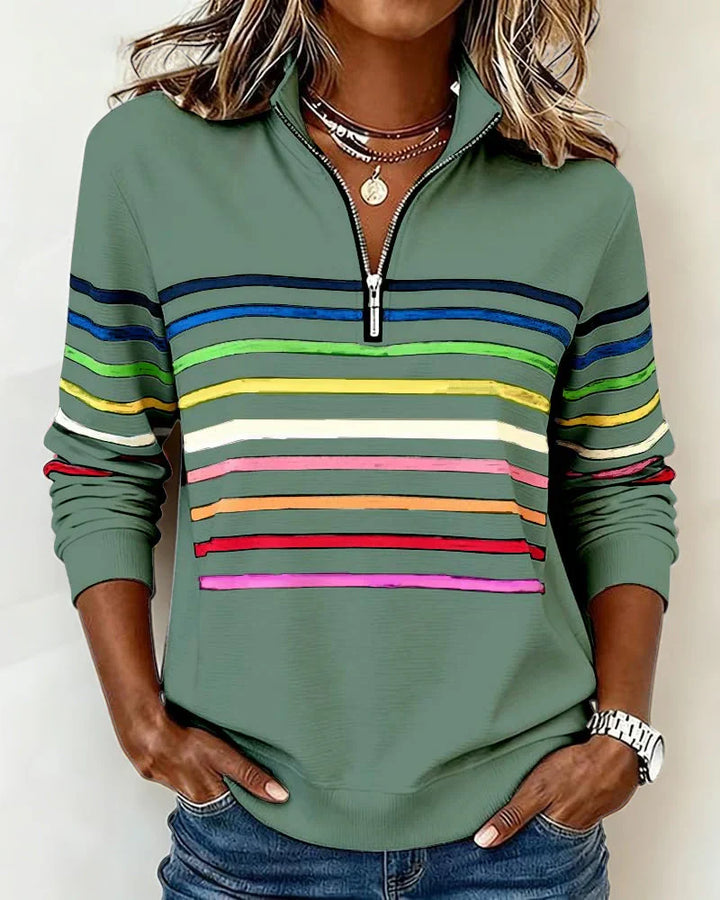 Alora | Rainbow Stripe Casual Quarter-Zip Pullover