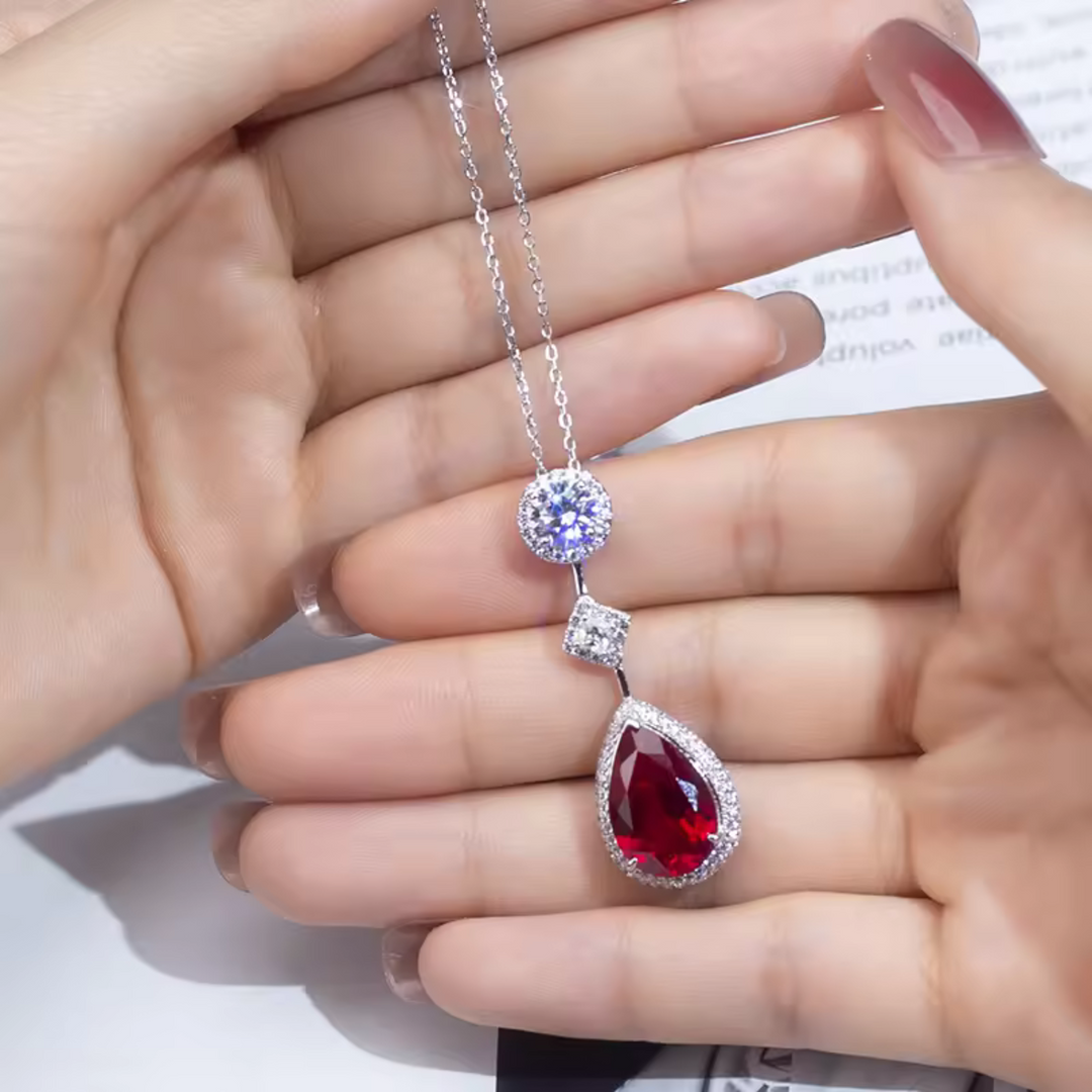 Red Crystal Silver Necklace