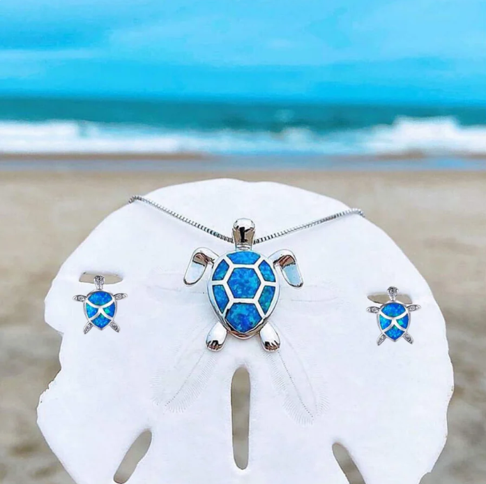 Sea Turtle Necklace & Earrings Set – Symbol of Protection & Ocean Love