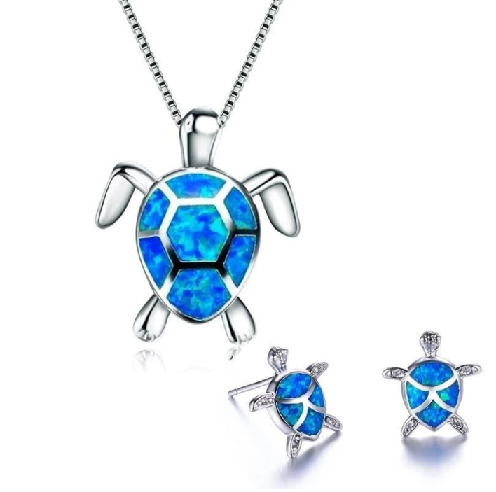 Sea Turtle Necklace & Earrings Set – Symbol of Protection & Ocean Love
