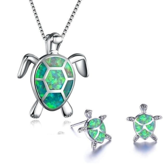 Sea Turtle Necklace & Earrings Set – Symbol of Protection & Ocean Love
