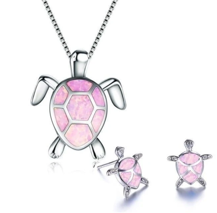 Sea Turtle Necklace & Earrings Set – Symbol of Protection & Ocean Love