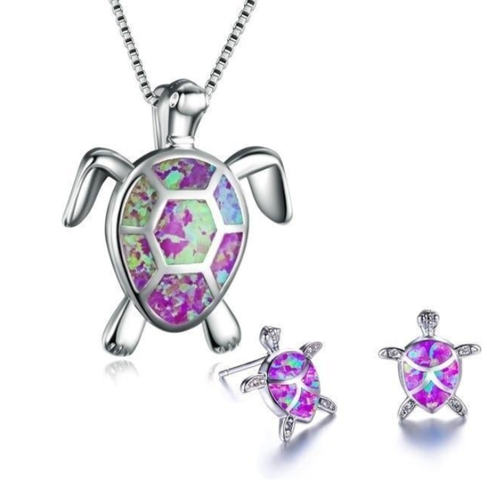 Sea Turtle Necklace & Earrings Set – Symbol of Protection & Ocean Love