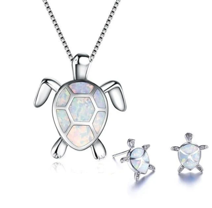 Sea Turtle Necklace & Earrings Set – Symbol of Protection & Ocean Love