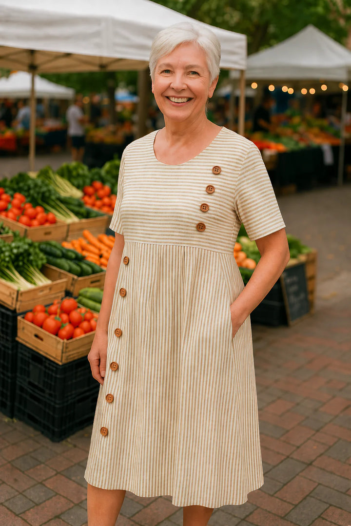 Brienne | Soft Stripe Midi Dress