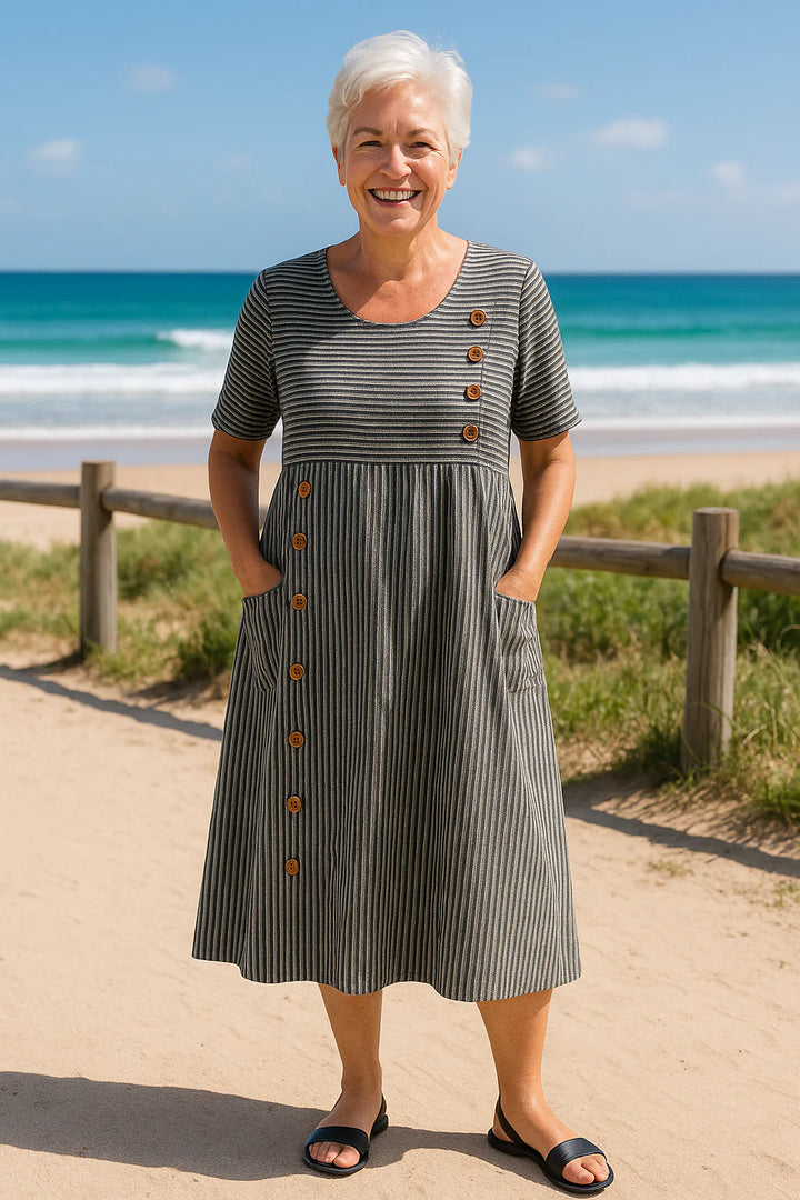 Brienne | Soft Stripe Midi Dress