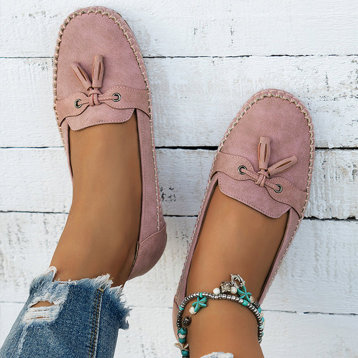 Bow Detail Flat Comfort Loafers with Cushioned Insole