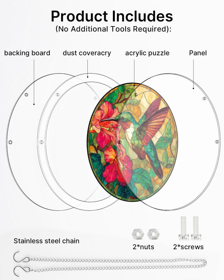 Acrylic Jigsaw Puzzle Suncatcher - Scarlet Bloom Hummingbird