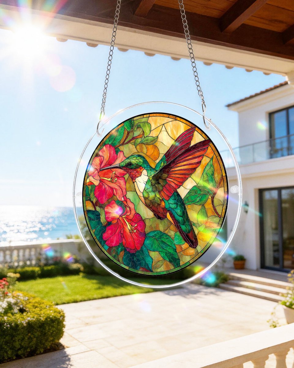 Acrylic Jigsaw Puzzle Suncatcher - Scarlet Bloom Hummingbird