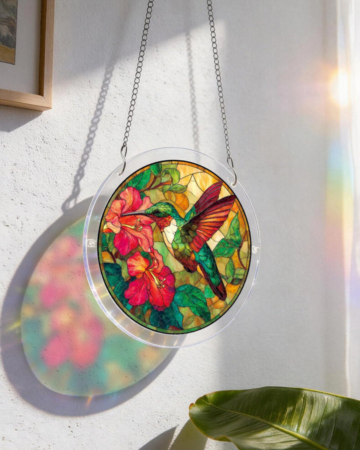 Acrylic Jigsaw Puzzle Suncatcher - Scarlet Bloom Hummingbird