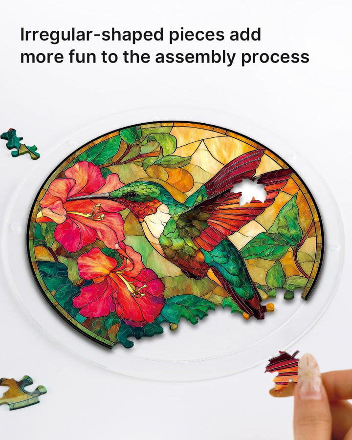 Acrylic Jigsaw Puzzle Suncatcher - Scarlet Bloom Hummingbird