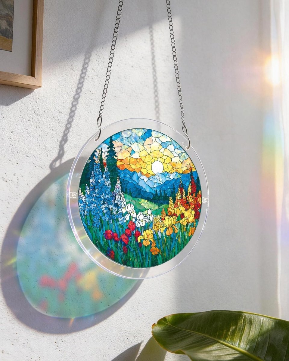 Acrylic Jigsaw Puzzle Suncatcher - Mountain Meadow Sunrise