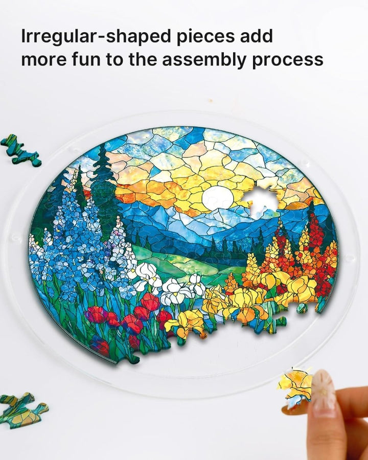 Acrylic Jigsaw Puzzle Suncatcher - Mountain Meadow Sunrise