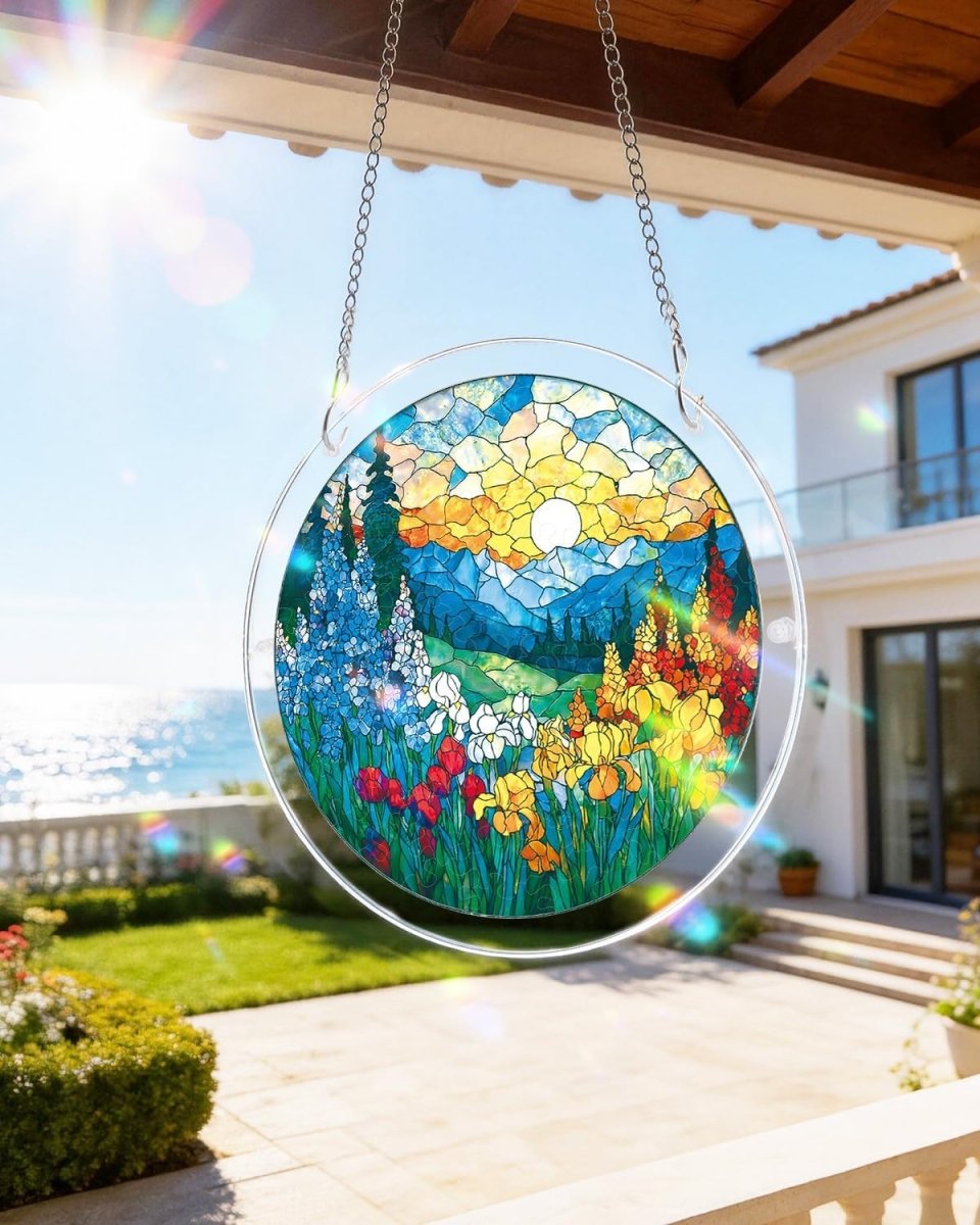 Acrylic Jigsaw Puzzle Suncatcher - Mountain Meadow Sunrise