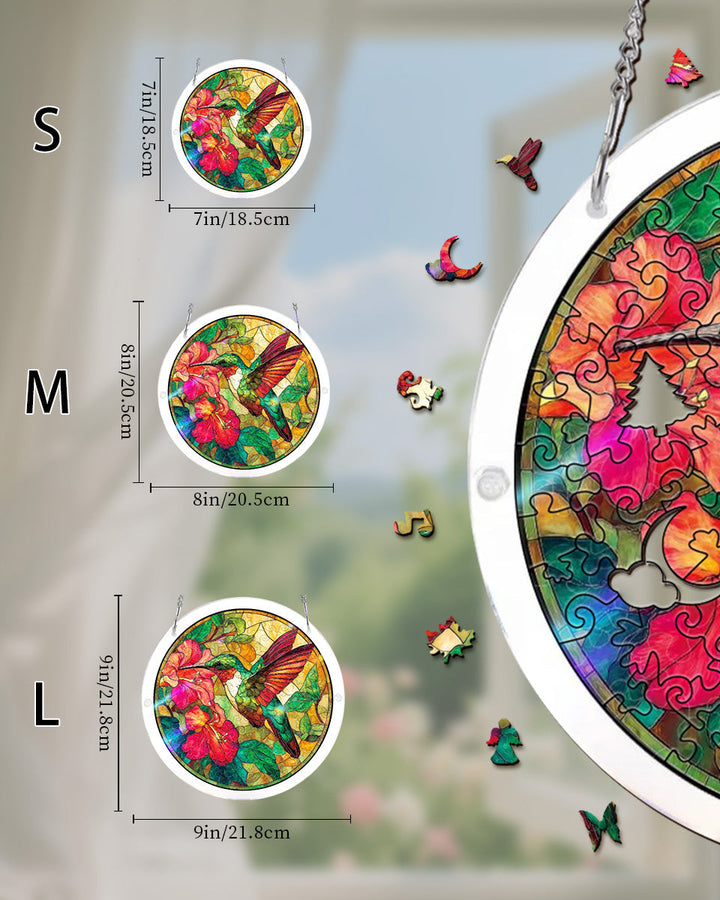 Acrylic Jigsaw Puzzle Suncatcher - Scarlet Bloom Hummingbird