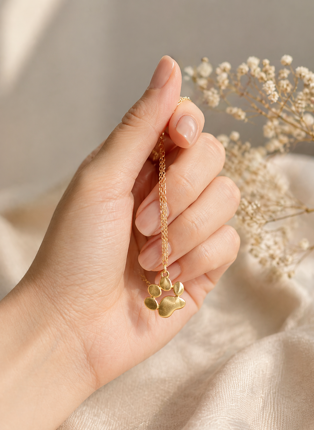 Golden Paw Print Necklace – Delicate & Meaningful