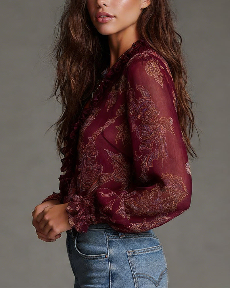 Katie™ | Elegant Blouse with Half-Zip and Ruffles
