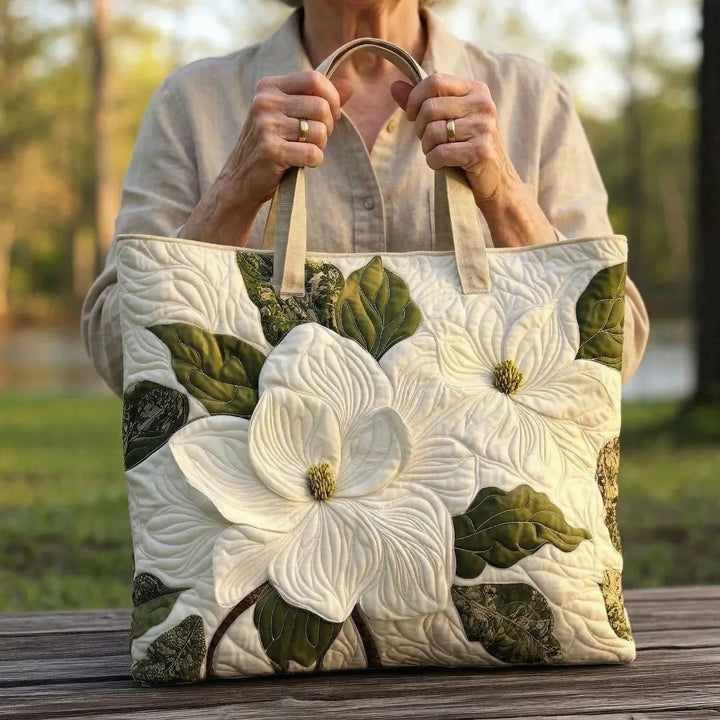Artisan Quilted Bag - Elegant White Lilies